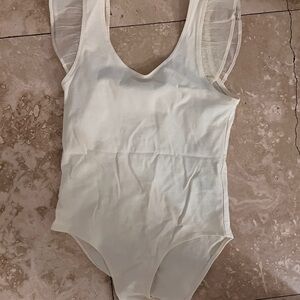 Cream Sleeveless Bodysuit with Ruffle Detail